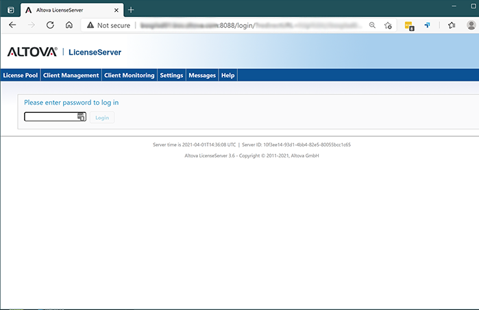 Access Altova LicenseServer config page