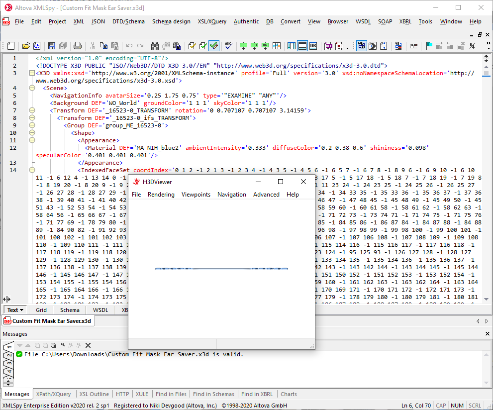 XMLSpy will automatically validate .x3d files when they are opened