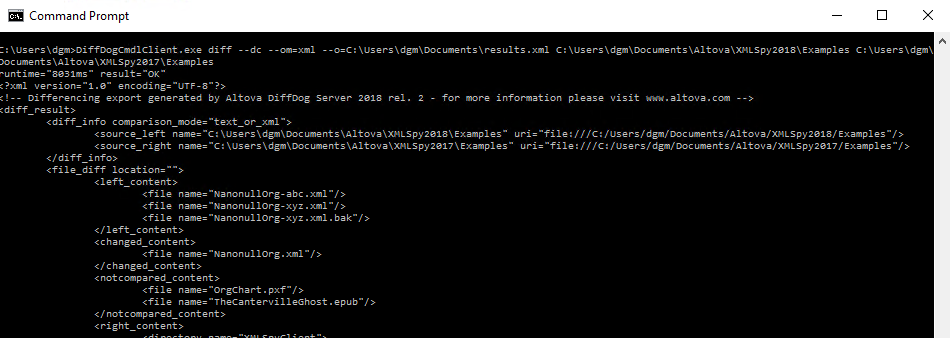 DiffDog Server directory comparison execution example