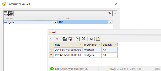 Supplying values for SQL queries with parameters