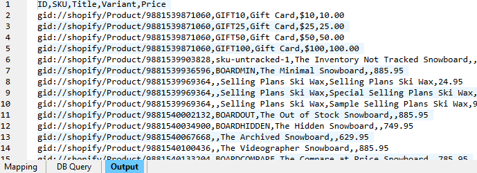 Shopify data exported to CSV