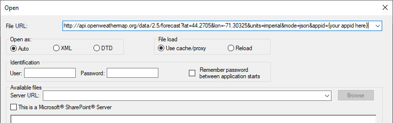 Opening a JSON file from a Web service URL in XMLSpy