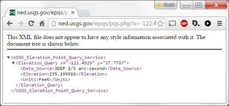 USGS Point Query Service result