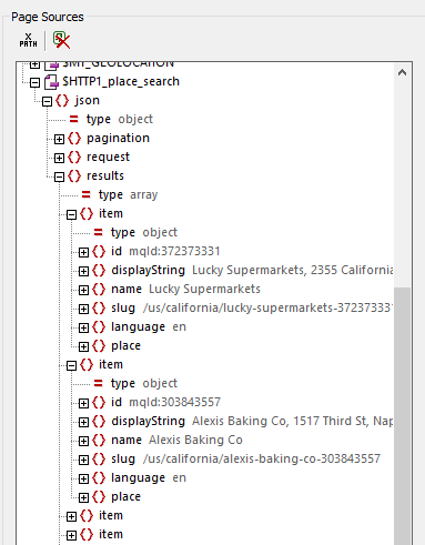 View of the JSON data retrieved by the MobileTogether app