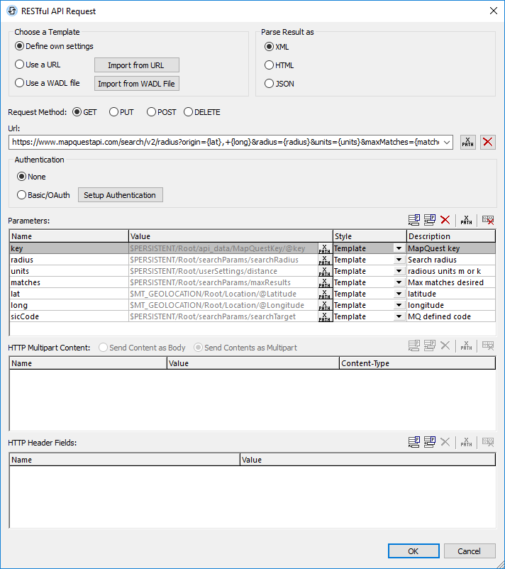 MobileTogether supports REST requests to retrieve data via an API