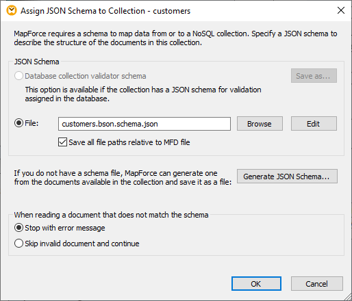Assigning a JSON schema to the collection for data mapping