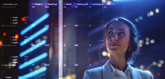 Decorative image of a female viewing computer programming on a large screen