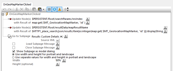 Defining actions performed when the user clicks a marker in custom maps for mobile apps