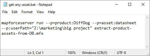 Command line example to automate data mapping binary objects