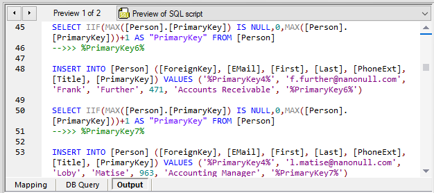 Data mapping SQL script preview
