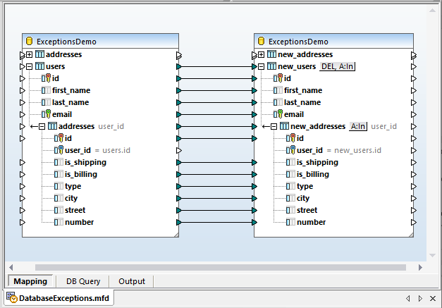 Data mapping example to illustrate database exception handling