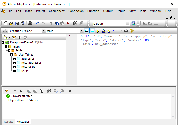 A database query verifies transaction roll back