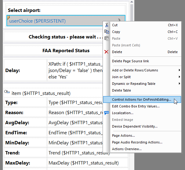 Adding an action to a control in MobileTogether