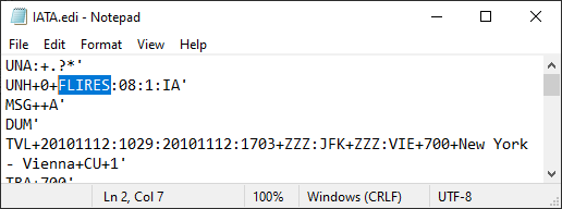 Text editor view of the EDI source file,