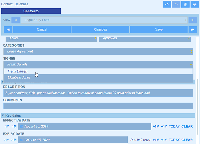 Enter contract details in the contract management app