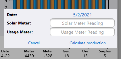 The data entry sub-page to allow the user to enter new daily readings.