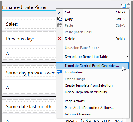 Modifying actions of design templates for mobile apps