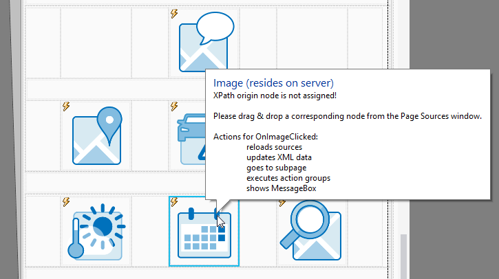 View of the original events button in the MobileTogether Designer.