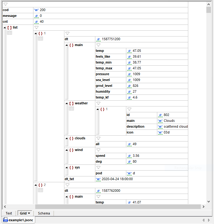 Analyze JSON data in XMLSpy Grid View
