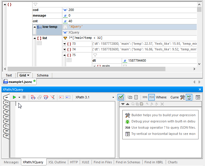 Building a formula using the XQuery helper window in JSON Grid view