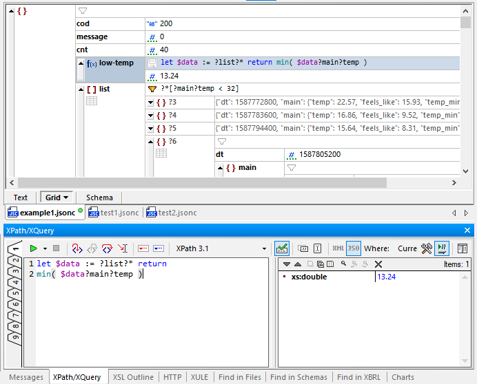 Build, test, and debug formulas in the XQuery window