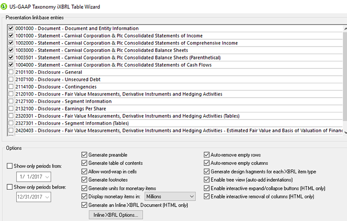 Generate iXBRL tables