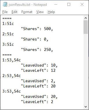 Result file for command to automate diff result generation for JSON files