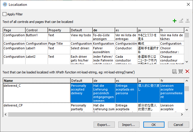 Localization dialog assigns names to text strings determined at runtime