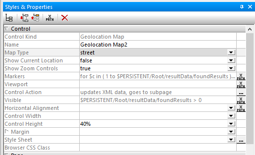 Defining properties for custom maps in mobile apps in the MobileTogether Designer
