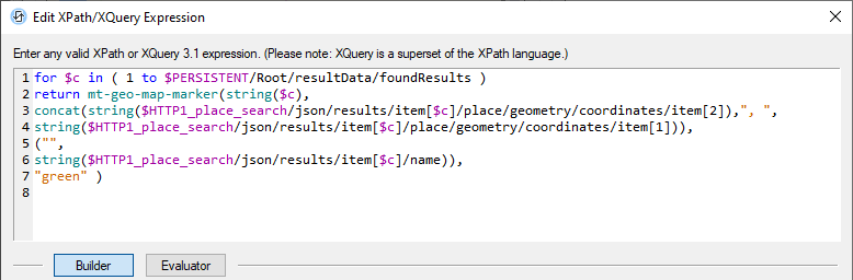 An XQuery expression to create markers on custom maps in mobile apps