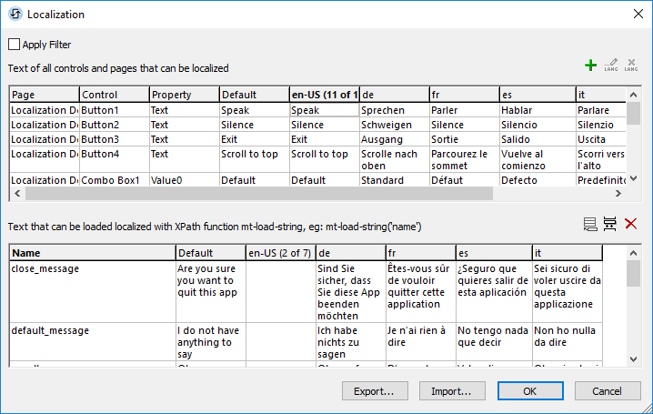 MobileTogether multi-lingual localization dialog
