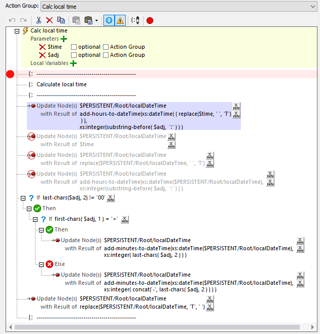 Performing the dateTime adjustment in a single step