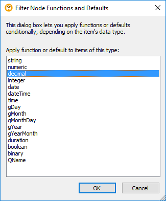 Node function datatype selection
