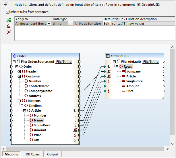 Adding a node function to the output mapping component