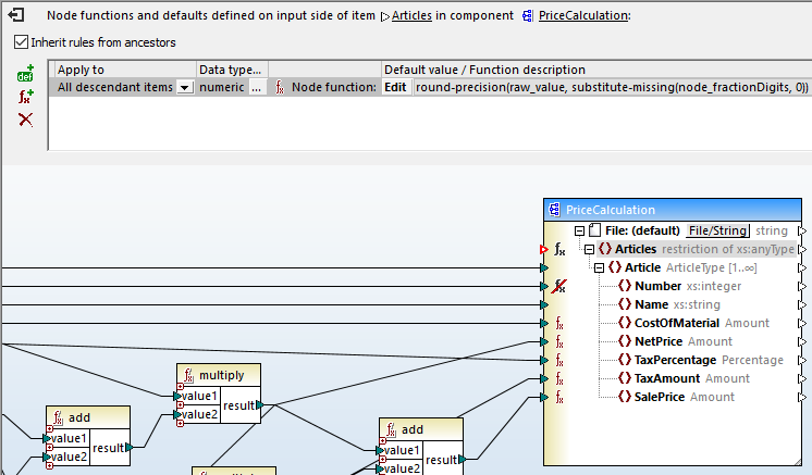Viewing a node function in a structured data mapping