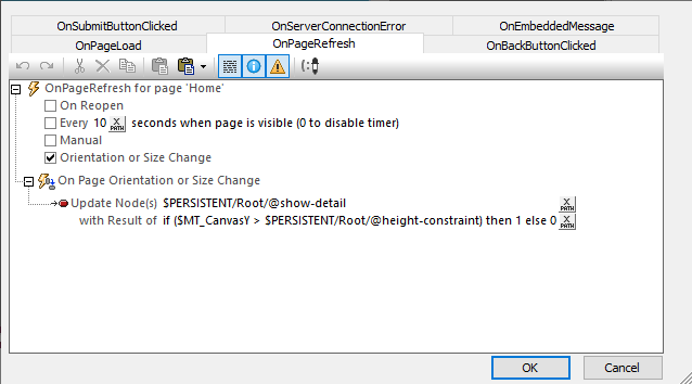 Defining actions for the event of an orientation change