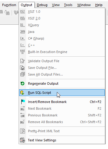 Output menu option to execute the SQL script for data mapping binary objects