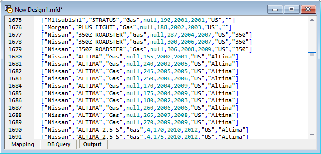A partial view of the .jsonl ouput file