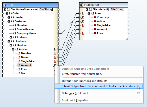 Override node function when mapping hierarchical data