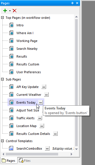 Identifying a sub page called by the events button