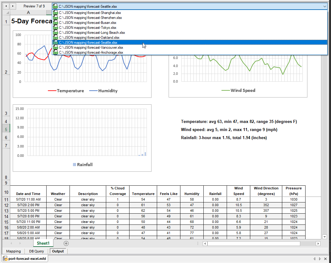 The menu to preview another output file