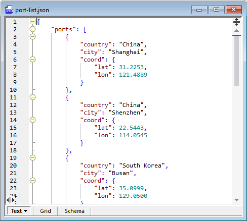 The same JSON file in Text view