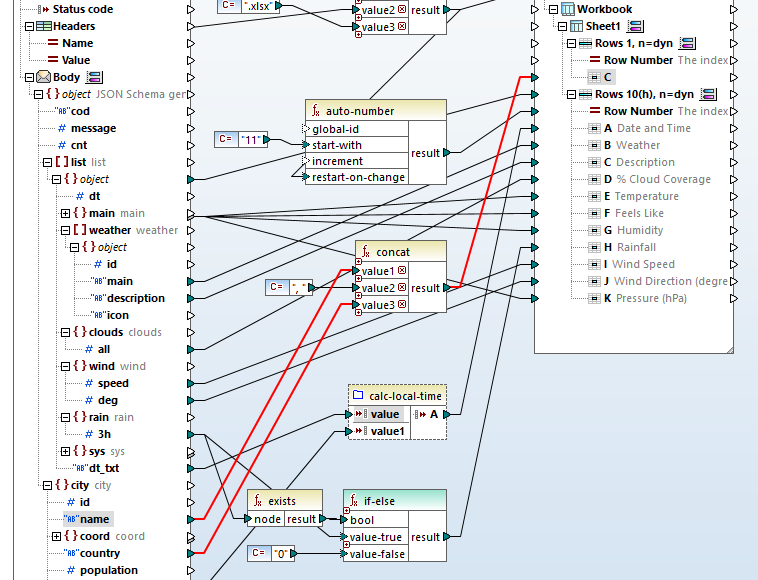 Adding the city and country in row 1