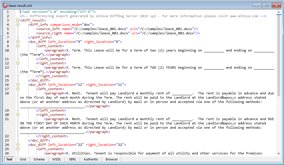 Automate Word document comparison: result with default command options
