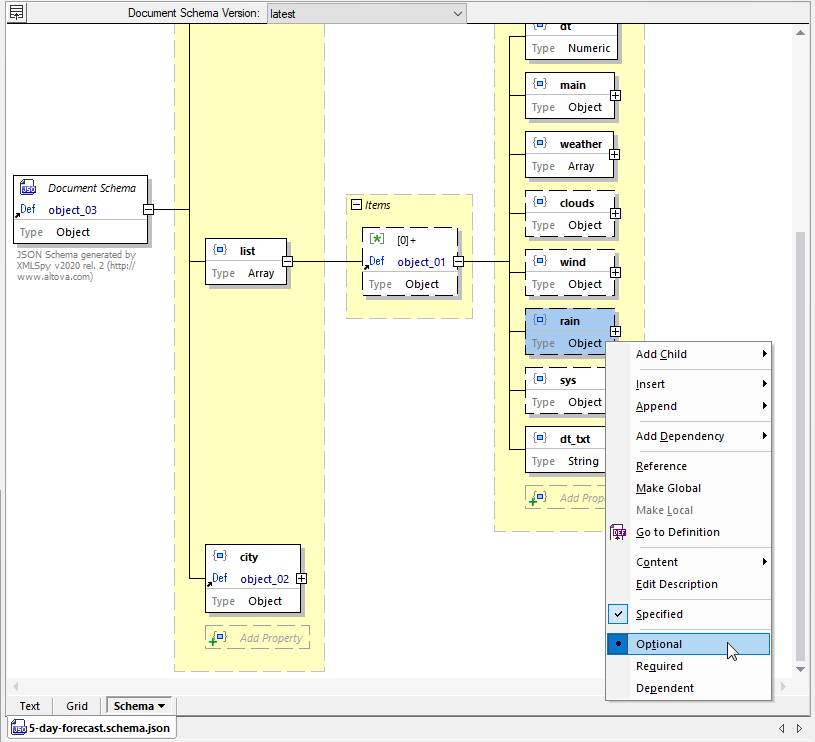 Examine the schema in XMLSpy Schema view