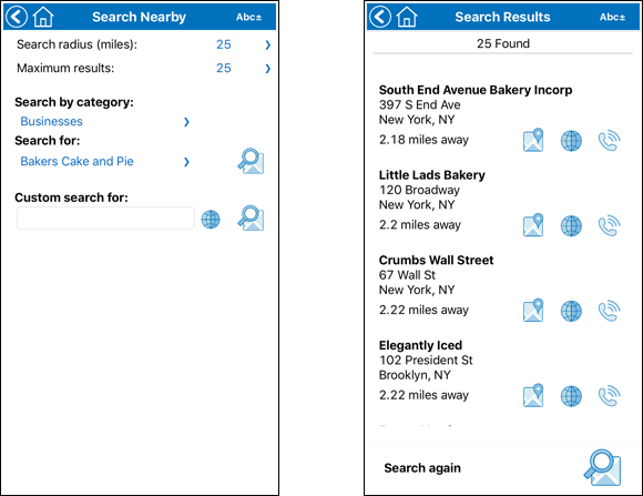 Search and results pages showing tool buttons in mobile apps