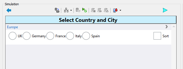 Countries in the selected continent, generated at runtime by software design templates