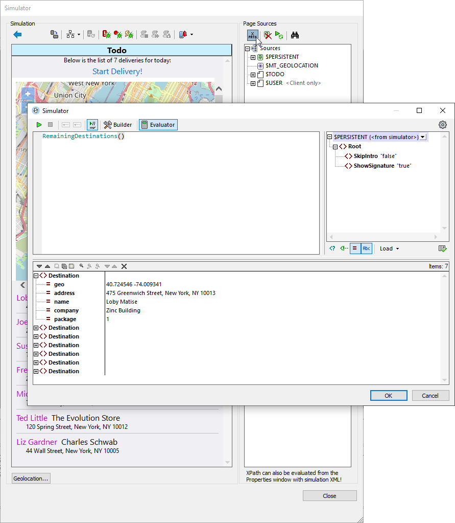 Executing a user function in the MobileTogether Simulator