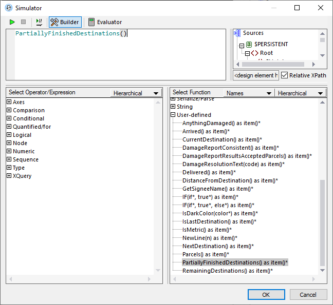 A user function in the expression builder window
