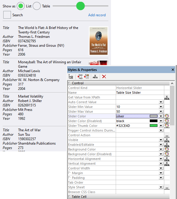 Color selection for slider control for mobile apps